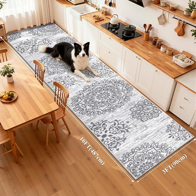 HEBE Hallway Runner Rug 3'x16', Washable Non Slip Kitchen Rug Runner | Soft - Image 2
