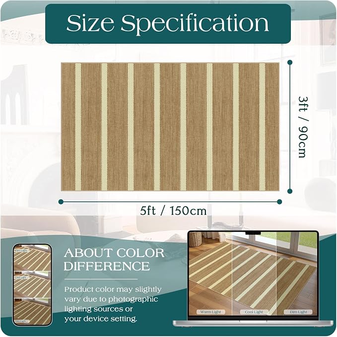Striped 3x5 Entry Rug, Washable Indoor Outdoor Mats - Image 8