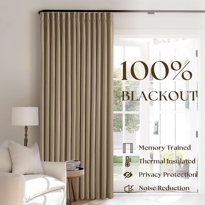 Light Brown Blackout Linen Curtains 108 Inches Long Pinch Pleated | Black Out - Image 3