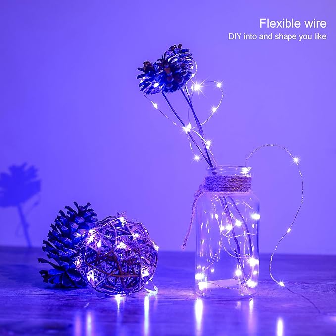 YKB 6 Pack Purple Fairy String Lights Battery Operated Fairy Lights Starry String Lights on 3.3ft/1m Silvery Copper Wire DIY Christmas Decoration Costume Wedding Party Halloween Easter