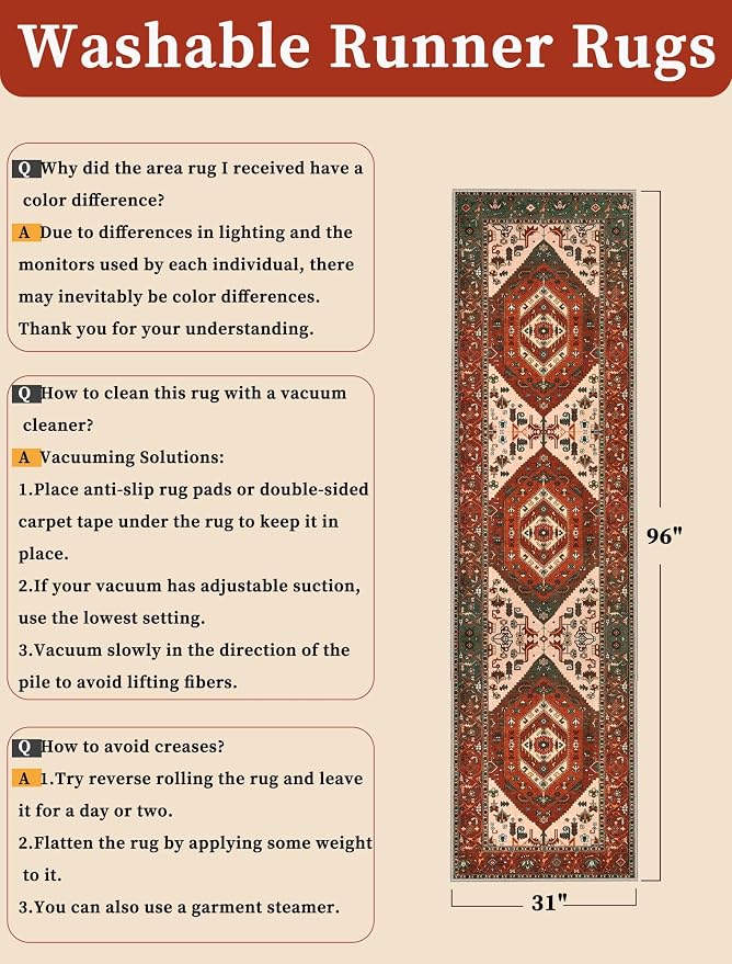 SERISSA 2'6"x8' Washable Non Slip Boho Runner Rug - Image 2