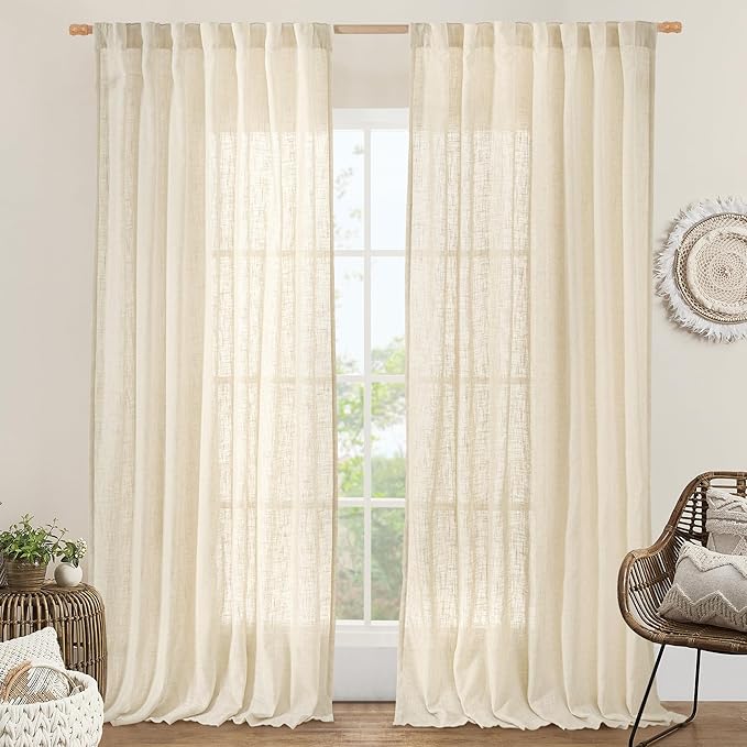 Extra Wide Linen Curtains for Bedroom Living Room 60 x 84 Inch | Natural by LAMIT