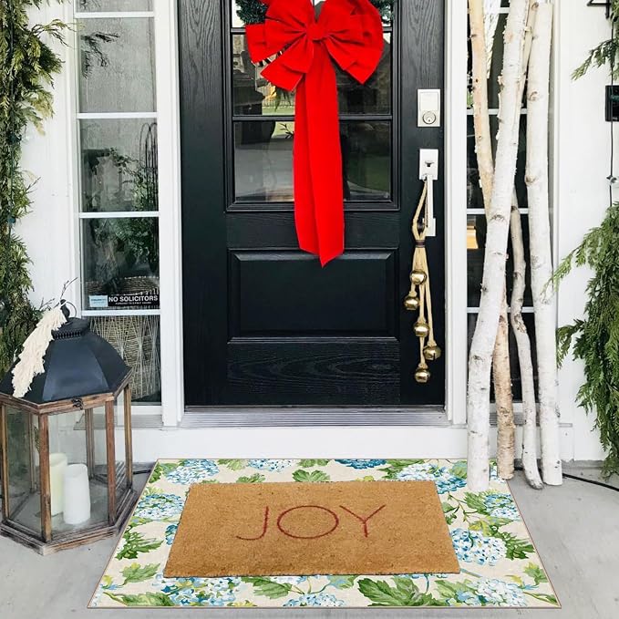 Front Door Mat Indoor Outside Entrance 2x3 Blue Hydrangea Entry Rug | Non-Slip - Image 5