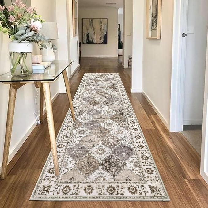 HEBE Hallway Runner Rug 2'x8', Washable Non Slip Kitchen Rug Runner | Soft Boho - Image 7
