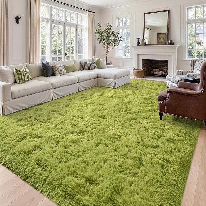 8x10 Extra Large Green Fluffy Area Rug Non-Slip - Image 2