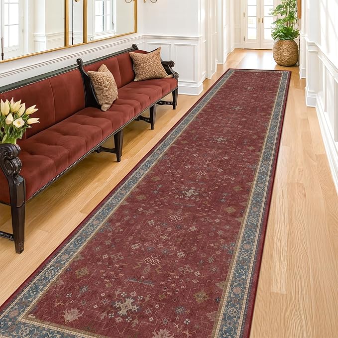 Non Slip 10ft Long Hallway Runner Rug Burgundy - Image 3