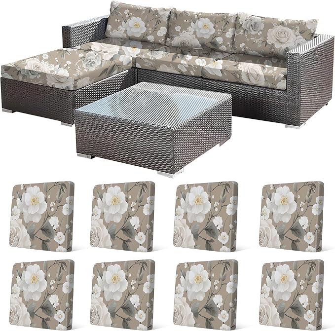 CALBODE 8Pcs Stretch Patio Cushion Cover, Vintage Floral Printed Couch & Sofa by CALBODE