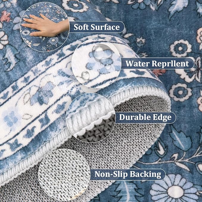 Yamaziot 2x6 Washable Hallway Runner Rug Non Slip Floral Carpet, Stain Resistant - Image 6