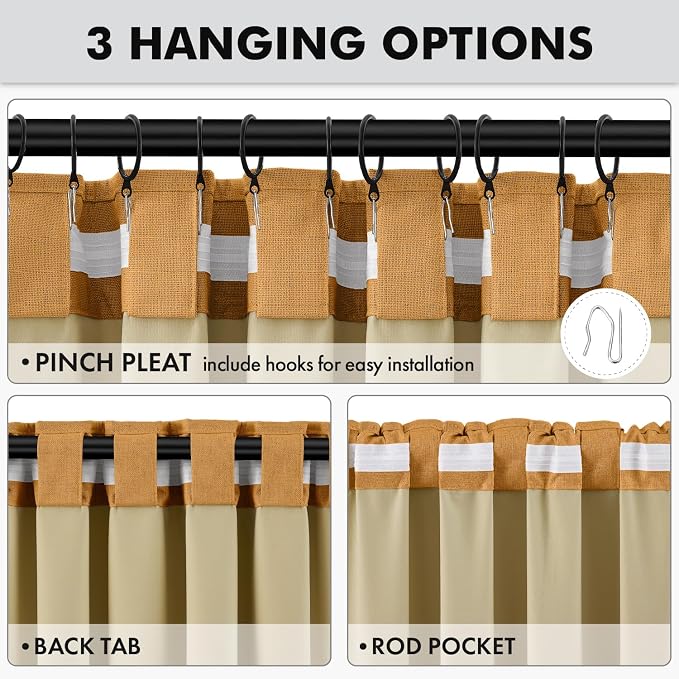 MIULEE Fall 100% Blackout Linen Curtains 42" x 90" Mustard Yellow 2 Panels | - Image 5