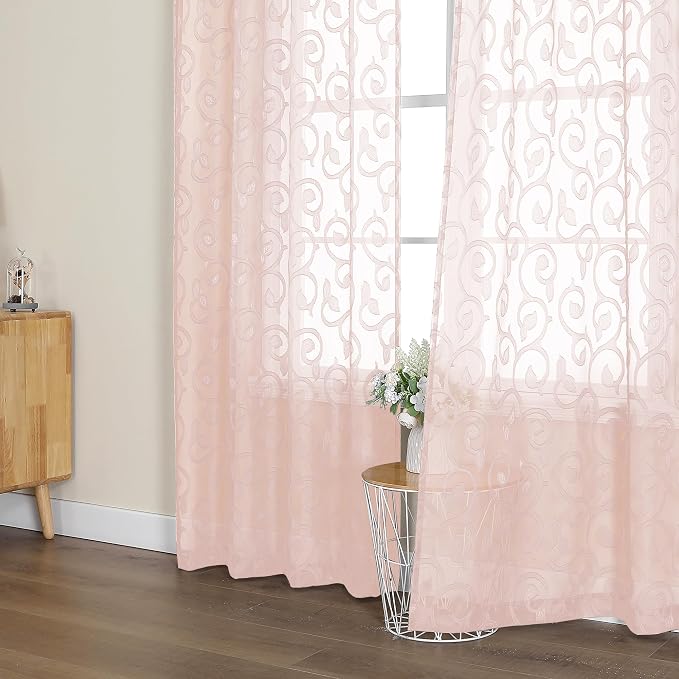 Furman Blush Sheer Curtains, 72 inches Long 2 Panels Set, Light Filtering Top - Image 3