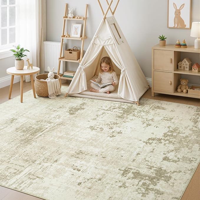 Rugflix 8x10 Area Rugs for Living Room, Washable Linen Beige Large Rug | - Image 8