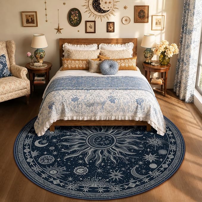 Vacuum-Friendly, Round 8ft Washable Area Rug by meejou