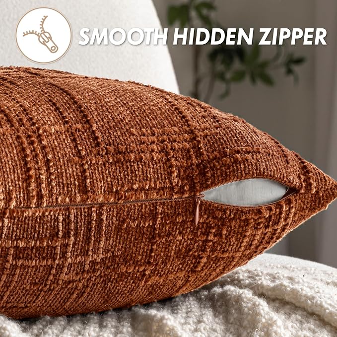 MIULEE Chenille Textured Fall Euro Throw Pillow Covers Burnt Orange 22x22 | Set - Image 8