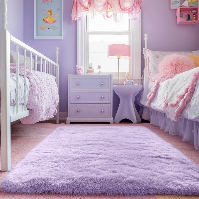 Soft Purple 5x8 Rugs for Bedroom Girls, Living Room, Princess Bedside Rugs | - Image 9
