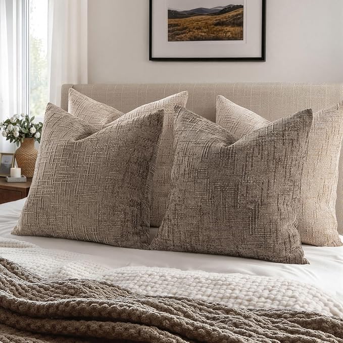 MIULEE Chenille Textured Euro Throw Pillow Covers Taupe Grey 26x26 | Set of 2 - Image 6