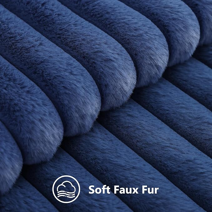 decorUhome Fall Faux Fur Throw Pillow Covers 12x20 Set of 2 Navy Blue | - Image 2