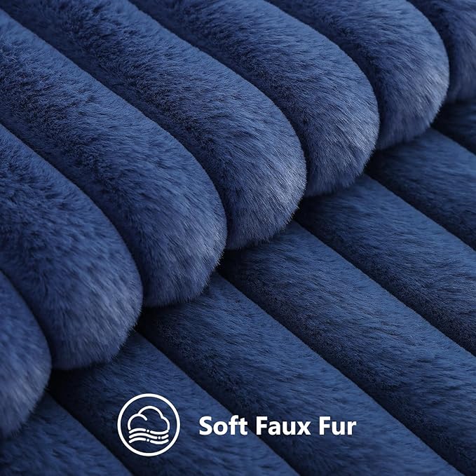decorUhome Fall Faux Fur Throw Pillow Covers 24x24 Set of 2 Navy Blue | - Image 2