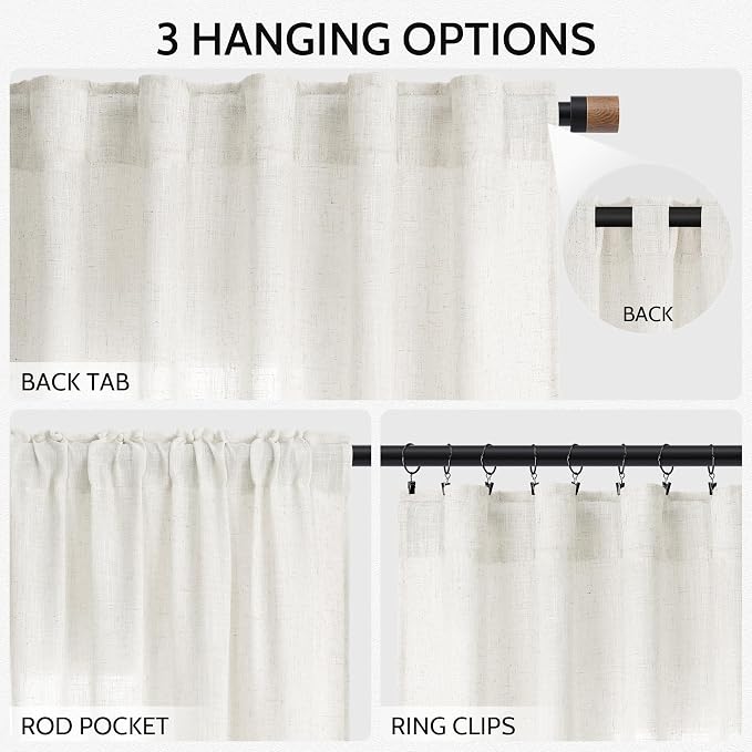 Neutral Linen Curtains 84 Inch Length 2 Panels Set - Image 2