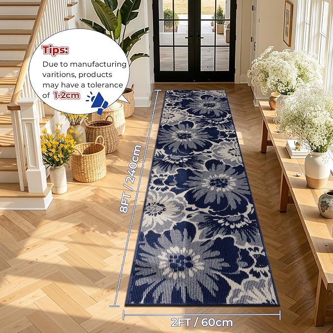 Findosom Hallway Runner Rug 2x8, Non Slip High-Low Textured Floral Washable - Image 2