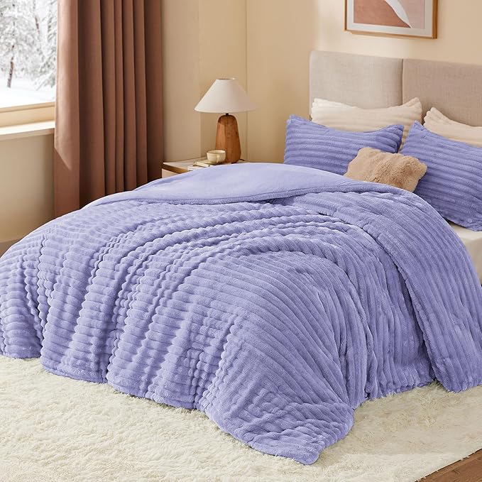 BEDELITE Fleece Twin Comforter Set -Super Soft & Warm Fluffy Lavender Bedding, Luxury Fuzzy Heavy Bed Set for Winter with 1 Pillow case