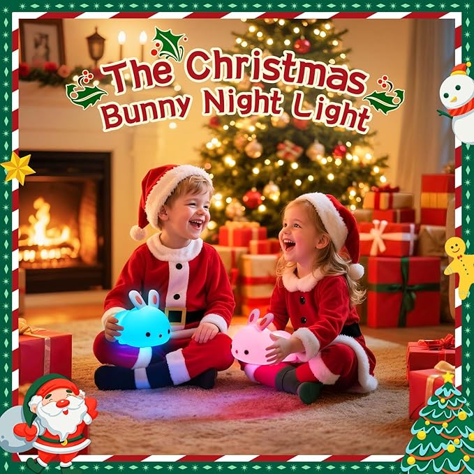 One Fire Bunny Toys for Kids Night Light for Kids, 16 Colors Cute Lamp, Soft Silicone Baby Night Light, 1200mAh Portable Dimmable Touch Lamps, Kawaii Room Decor, Christmas Gifts for College Girls