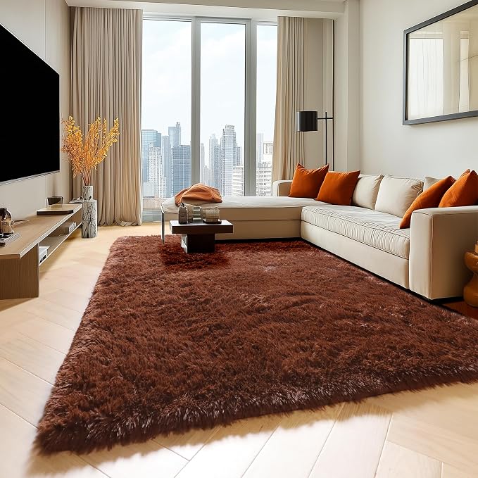 Brown 6x9 Area Rugs for Living Room Bedroom, Large Fluffy Bedside Throw Rug - Image 4