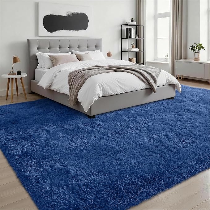 9x12 Area Rug Living Room Bedroom: Fluffy Plush Shag Carpet Blue | - Image 3