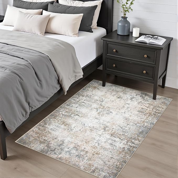 Area Rug Living Room: 3x5 Modern Washable Indoor Soft Carpet Brown | - Image 2