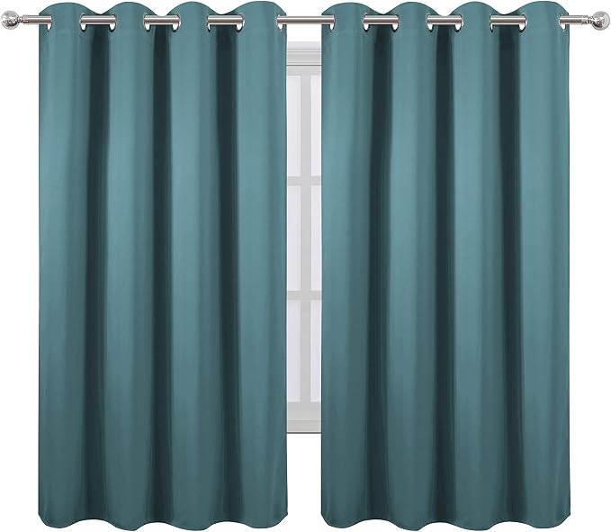 Sea Teal Blackout Curtains 66 x 63 Inch Length/Set of 2 Curtain Panels/Thermal - Image 2