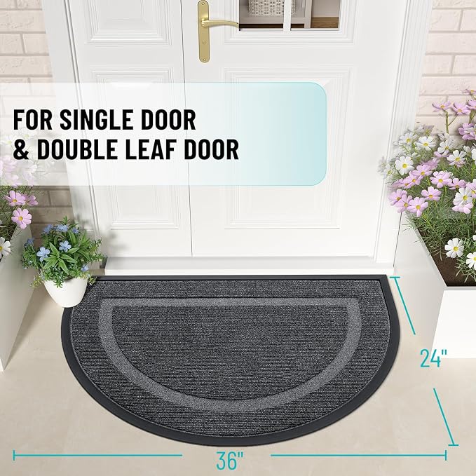 OLANLY Half Circle Front Door Mat Outside 35x23 All-Season Rubber Doormat | Grey - Image 2
