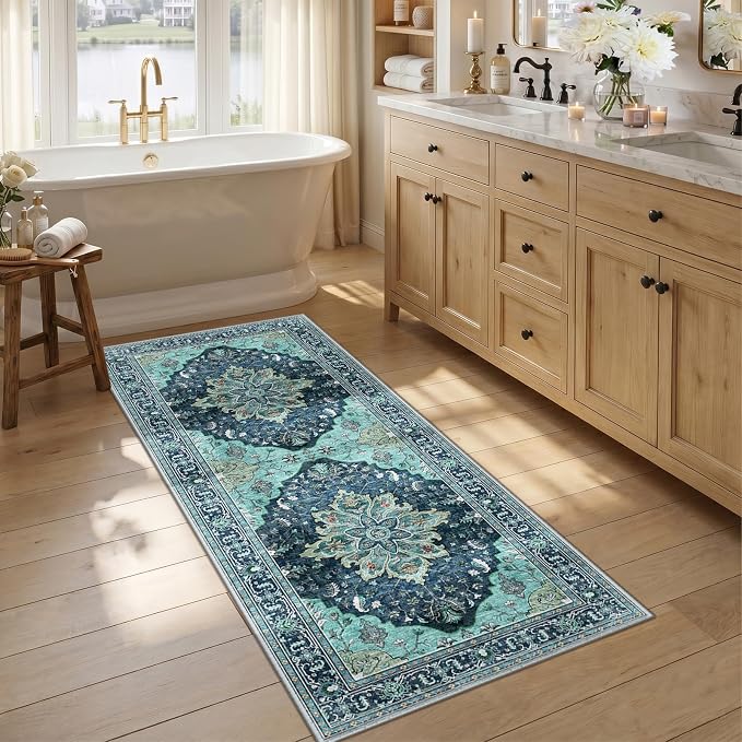 RELEANY Washable Area Rug, Runner 2'6"x5', Teal | Non-Slip, Water Repellent by RELEANY