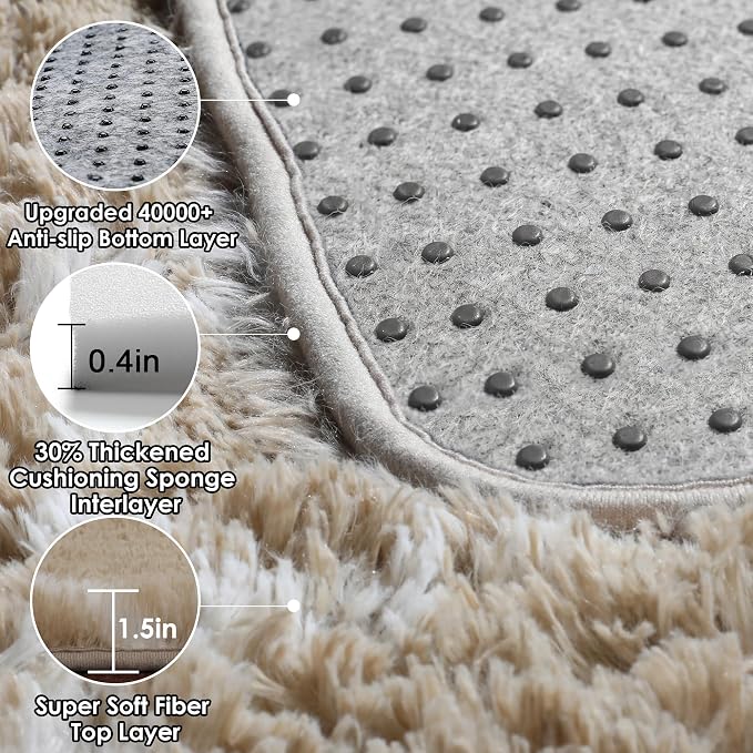 Area Rugs for Bedroom Living Room, 4x6 Fluffy Beige and White Geometric Rug | - Image 4