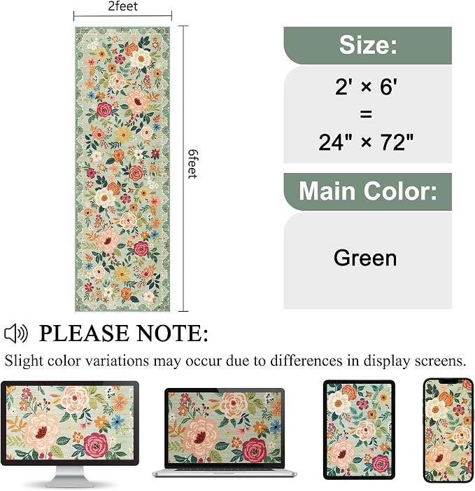 DUKINO 2x6 Runner Rug for Hallway, Washable Kitchen Rugs Non Slip, Floral - Image 2