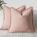 MIULEE Boho Linen Fringe Decorative Throw Pillow Covers Pink 18x18 | Set of 2 by MIULEE