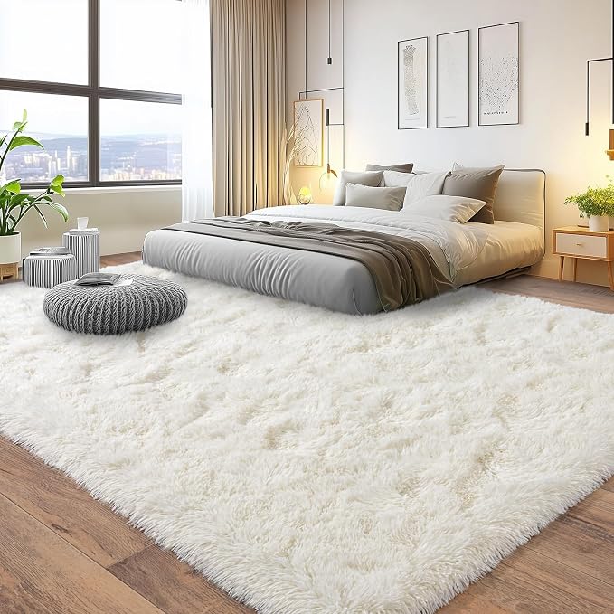 Large Area Rug for Living Room 10x14, Fluffy Shag Rug, Cream White | Modern - Image 2