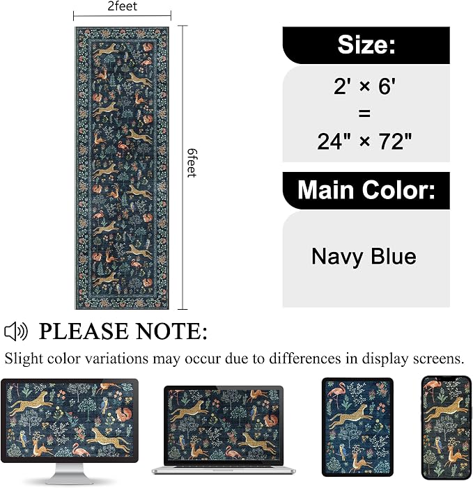 DUKINO 2x6 Runner Rug, Washable Animal Kitchen Rugs Non Slip, Low Pile - Image 2