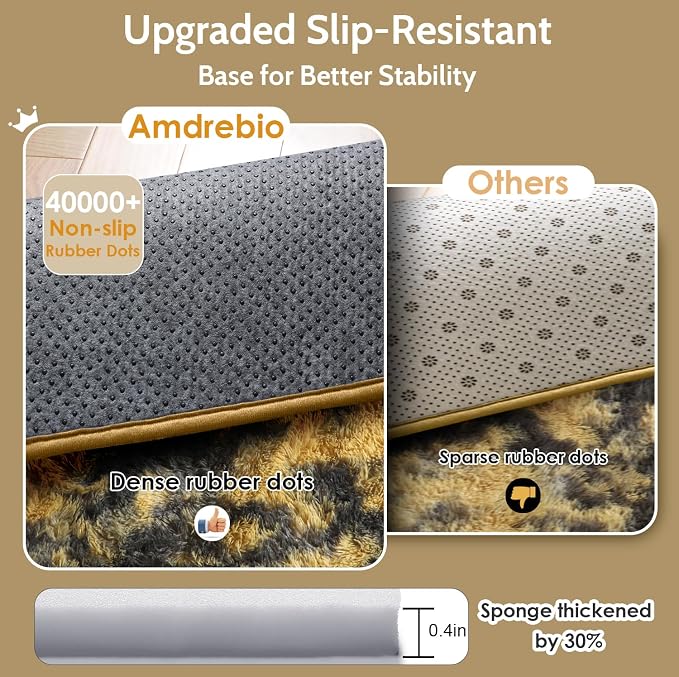Amdrebio Black Gold Grey Fuzzy Area Rug 4x6 - Image 6