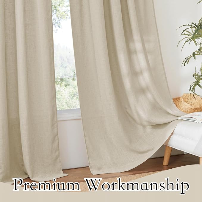 RYB HOME Farmhouse Boho Linen Sheer Curtains 90 inches Long - Image 5