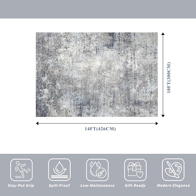 10x14 Area Rug for Living Room, Washable Modern Abstract Rug, - Image 2