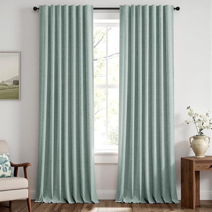 MIULEE 100% Blackout Linen Curtains 42 x 96 Inch Seafoam Green 2 Panels | by MIULEE