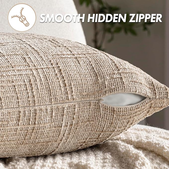 MIULEE Chenille Textured Euro Throw Pillow Covers Oatmeal 22x22 Set of 2 | - Image 7