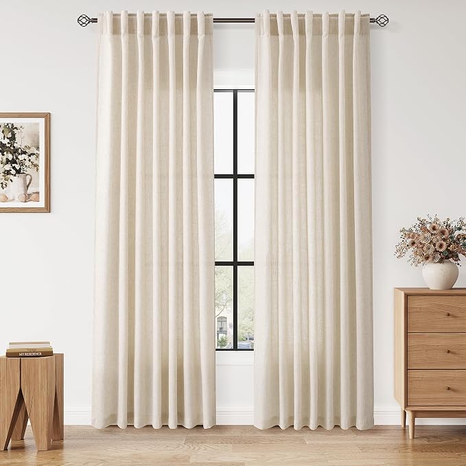 Linen Curtains 84 Inch Length 2 Panels Set by Nanspring