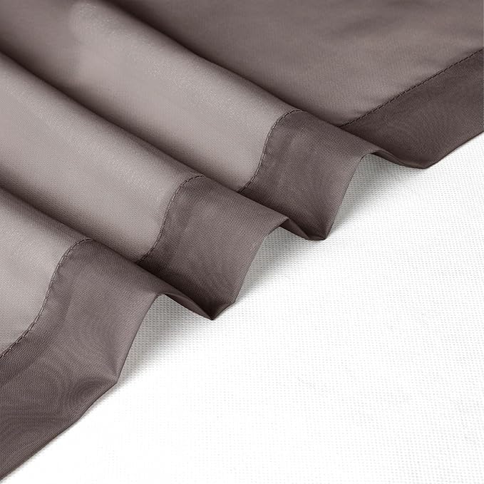 Chyhomenyc Sheer Curtains 63 Inch Length 2 Panels, Chocolate | Light Filtering - Image 7