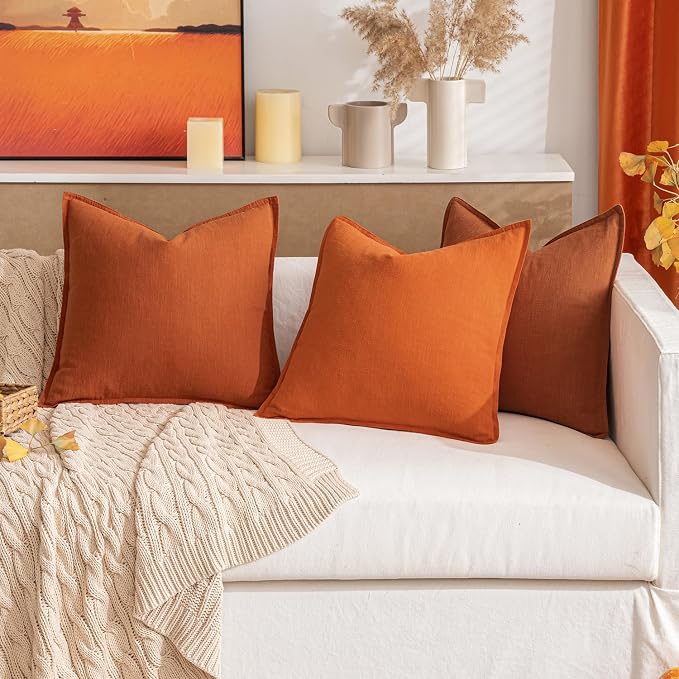 MIULEE Decorative Linen Pillow Covers 20x20 Inch Burnt Orange | Boho Farmhouse​ - Image 7