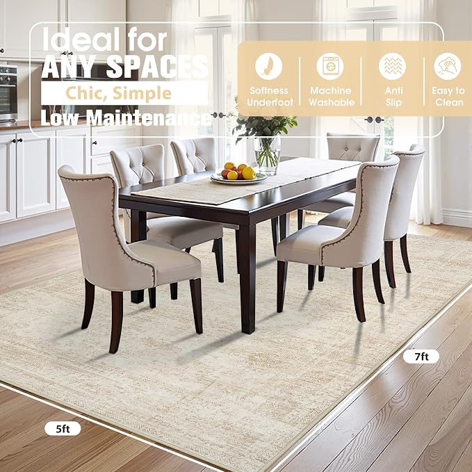 Aelenmu 5x7 Area Rugs for Living Room Washable Bedroom Dining Room Beige | - Image 2