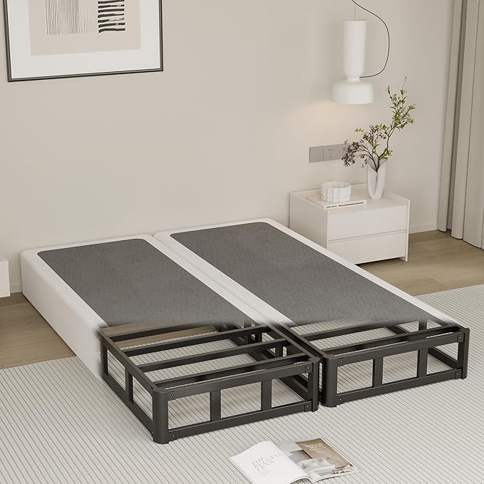 Split California King Box Spring 7 Inch, Heavy Duty Metal Box Spring Cal King Size with Fabric Cover, Noise-Free, Quick Assembly