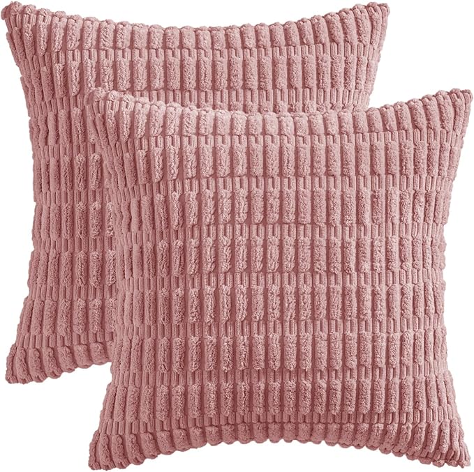 MIULEE Corduroy Decorative Throw Pillow Covers 18x18 Blush Pink Pack of 2 | - Image 6