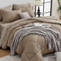 HEVUMYI Khaki & Linen Twin-XL Comforter Set - 5-Piece All Season Bed in a Bag Twin-XL, Ultra Soft Bedding Set with Comforter, Flat Sheet, Fitted Sheet, Pillowcases, Pillow Shams