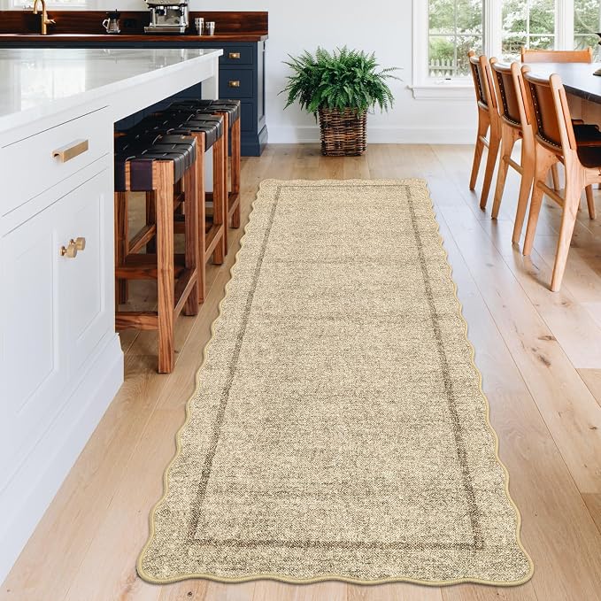GarveeHome Scalloped Washable 2x8 Runner Modern Non Slip Kitchen Rugs | - Image 2