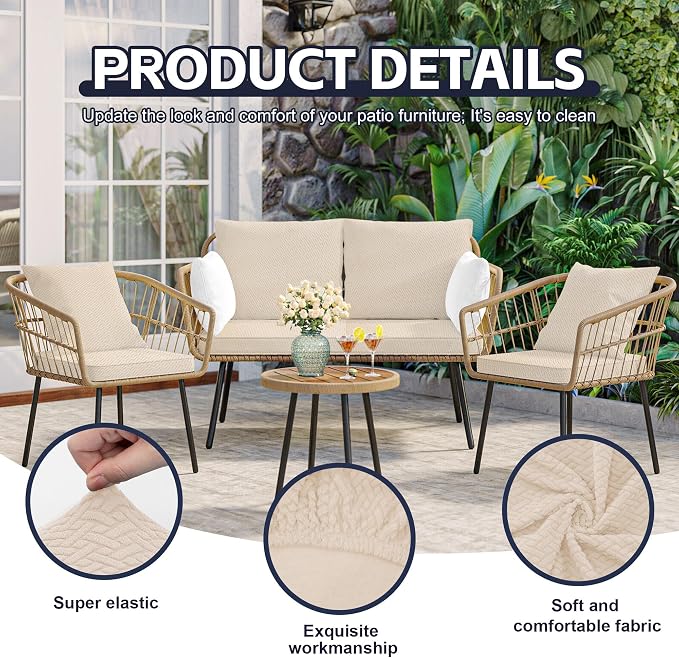 8Pcs Patio Cushion Covers, Outdoor Stretch Cushion Covers, Washable | Stretch - Image 3